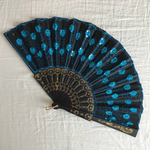 Accessories - Turquoise Sequined Hand Fan